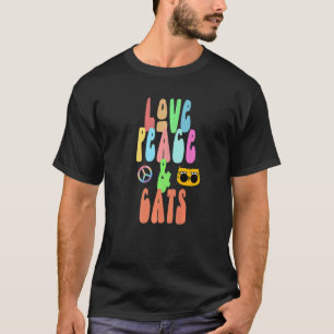 Camiseta Amor Paz e Gatos diversão fantasia hippie