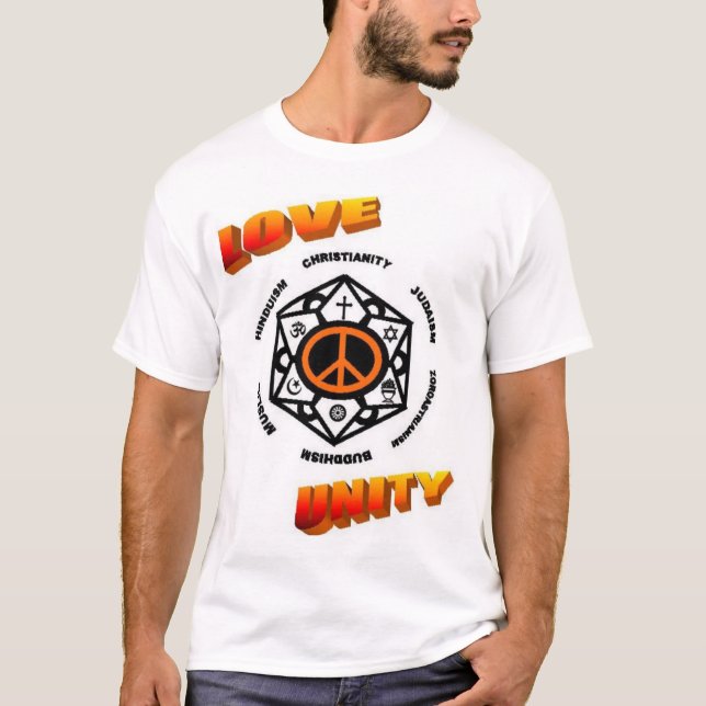 Camiseta AMOR, PAZ, e UNIDADE (Frente)