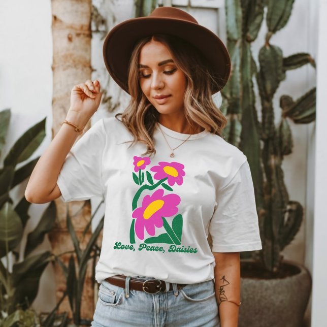Camiseta Amor, Paz, Flores de Margaridas (Criador carregado)
