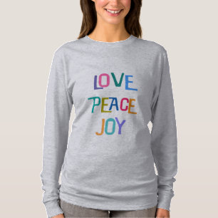 Camiseta AMOR PEACE JOY Texto Colorido Moderno