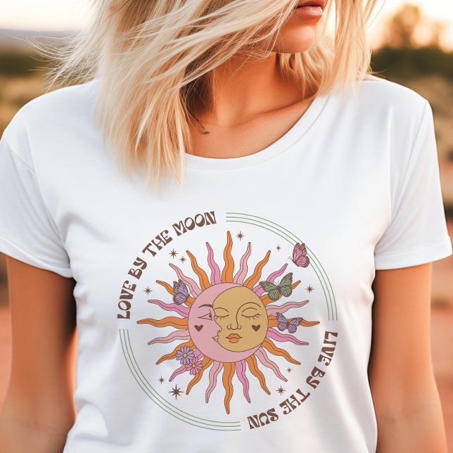Camiseta Amor pela Lua Retro Boho Sol (Criador carregado)