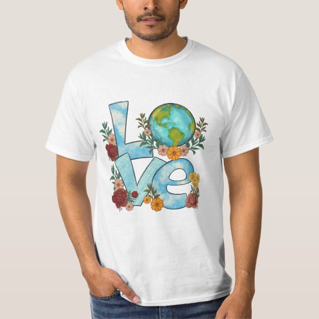 Camiseta Amor pela Terra - Um Homenagem Floral ao Nosso Pla (Frente)