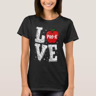 Camiseta Amor Pré K Maçã Bonita De Volta Ao Professor Escol