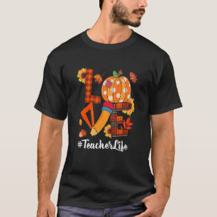 Camiseta Amor Professor Vida Feliz Ação de Graças Outono Vo
