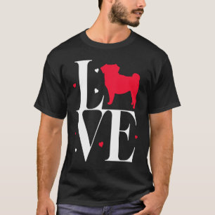 Camiseta Amor Pug Coração Vermelho do Dia dos Namorados par
