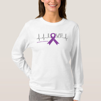 Camiseta Amor Pulsação Alzheimer Sensibilização Fita Roxa