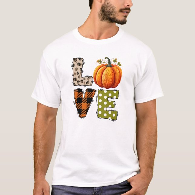 Camiseta AMOR - Pumpkin bonito e letras de Bolinhas (Frente)