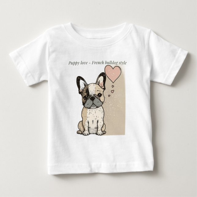 Camiseta Amor puppy - Estilo de buldogue francês (Frente)