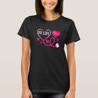 Camiseta Amor Rosa Vida UTI Batimento Cardíaco Médico Enfer