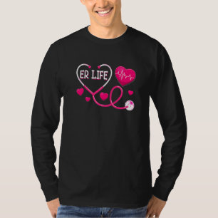 Camiseta Amor Rosa Vida UTI Batimento Cardíaco Médico Enfer