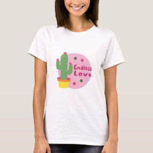 Camiseta Amor Sem Fim Cactus Verde Kawaii Com Texto Rosa