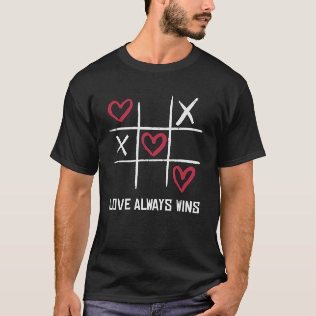 Camiseta Amor Sempre Ganha Legal Estilo de Jogo Tic Tac Toe (Frente)