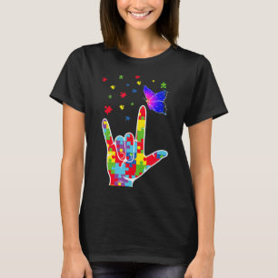 Camiseta Amor Sinal Língua Gestual Asl Borboleta Puzzle Aut