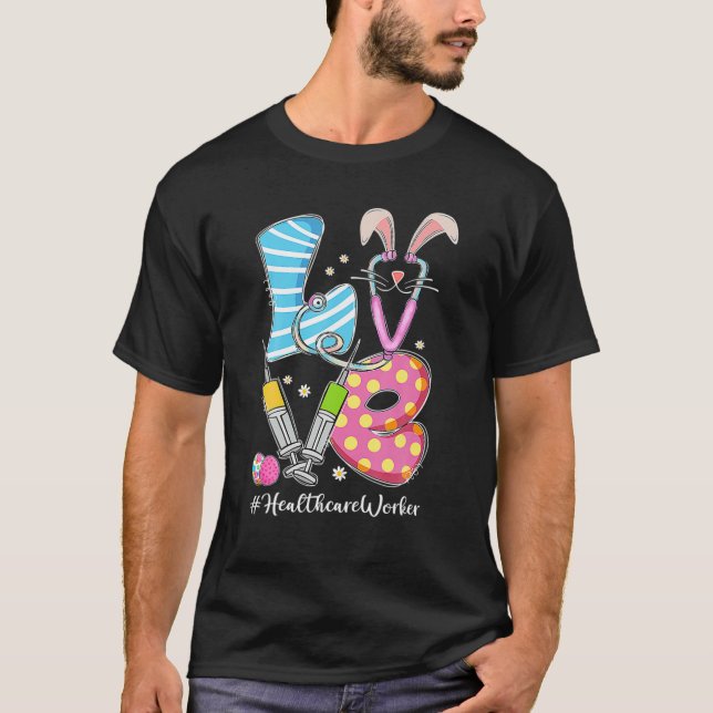 Camiseta AMOR Stethoscope Trabalhadora de saúde Bunny Enfer (Frente)