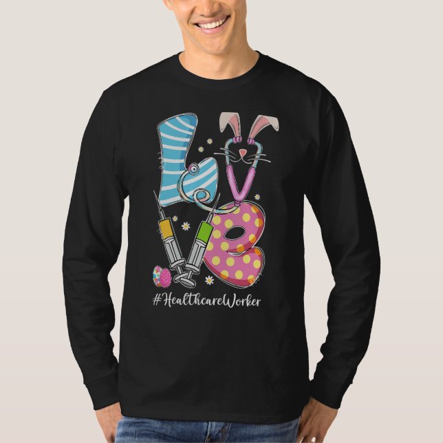 Camiseta AMOR Stethoscope Trabalhadora de saúde Bunny Enfer (Frente)