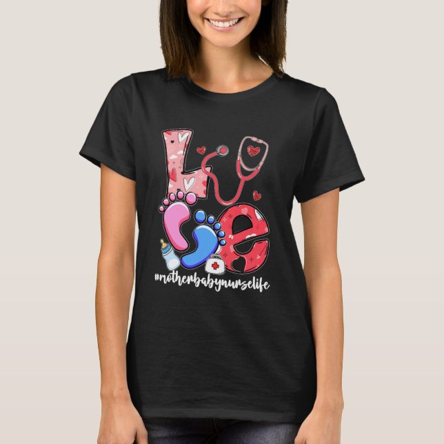 Camiseta AMOR Stethoscópio Mãe Enfermeira Menina Mote de Vi (Frente)
