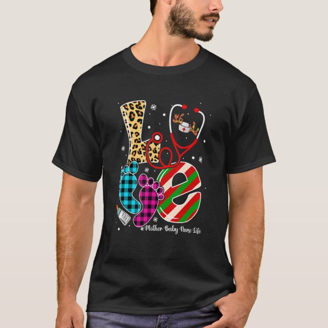 Camiseta AMOR Stetoscope Pegada de Pegada Mãe Enfermeira-Mã (Frente)