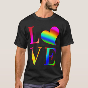 CAMISETA AMOR TIPOGRAFIA COLORIDA CORAÇÃO ARCO-ÍRIS