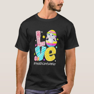 Camiseta AMOR Trabalhador de Saúde Bunny Ears Engraçado O