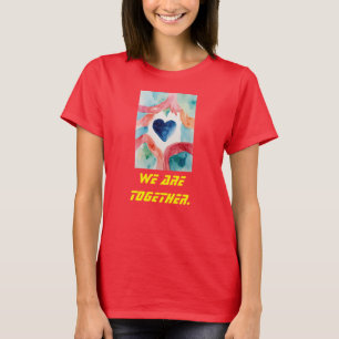 Camiseta "Amor Unificado: Tee Vermelho Profundo das Mulhere