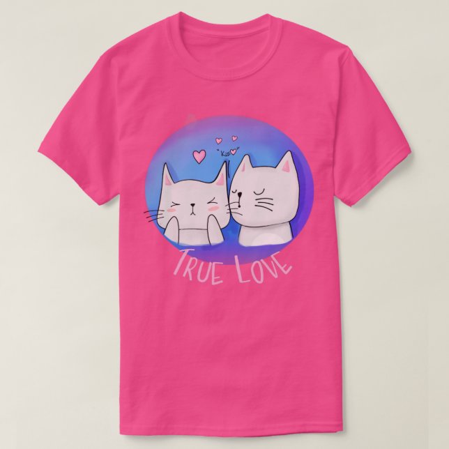 Camiseta Amor verdadeiro com gatos e beijo (Frente do Design)