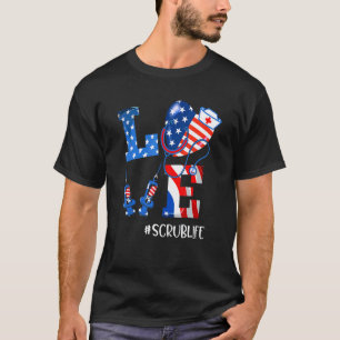 Camiseta Amor Vida de Enfermeira Bandeira Americana Patriót