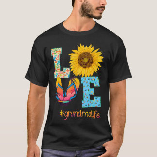 Camiseta AMOR Vovó Chinelos da vida Hippie Sunflower Sume
