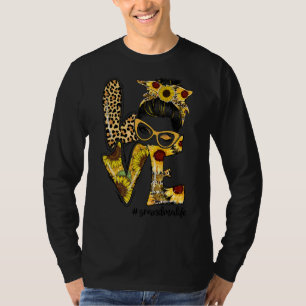 Camiseta Amor Vovó Vida Mensal Bun Sunflower Leopard Moth