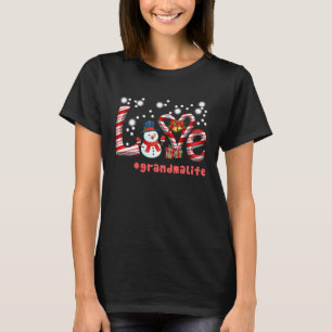 Camiseta Amor Vovó Vida Snowman Candy Canes Correspondendo