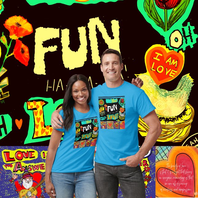 Camiseta Amor Whimsical & Joy, Celebração Colorida (Criador carregado)