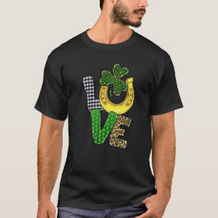 Camiseta Amor Xadrez Leopardo Shamrock C Sapatos de Cavalo 
