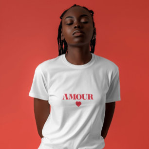Camiseta Amour love minimalista coração, tipografia simples