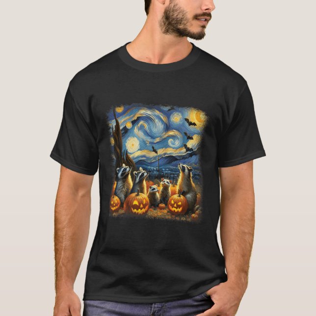 Camiseta &amp; Possum Halloween Fall Van Gogh Starry Night (Frente)