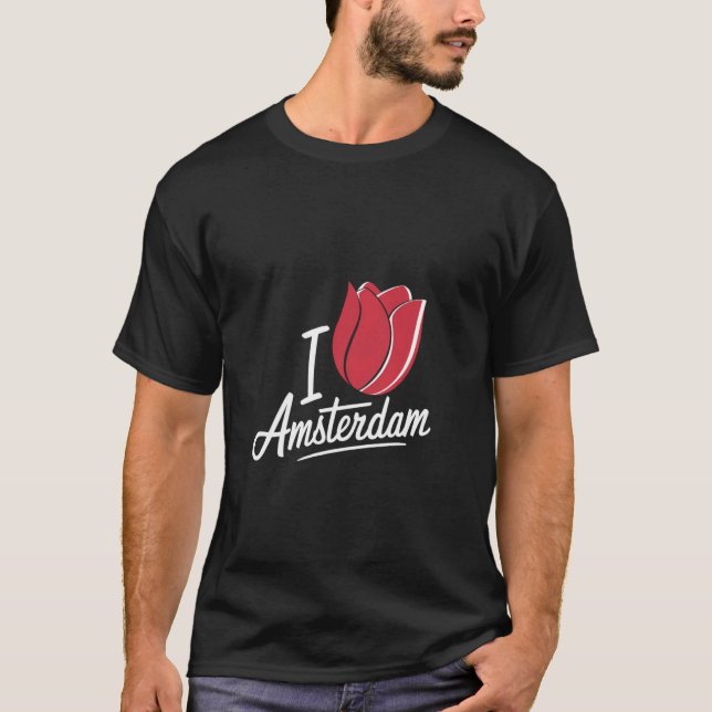 Camiseta Amsterdã Holanda Flor De Tulipa Engraçada Eu Amo A (Frente)