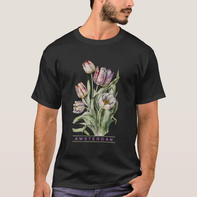 Camiseta Amsterdam Botânico Tulipa Flor Procure (Frente)