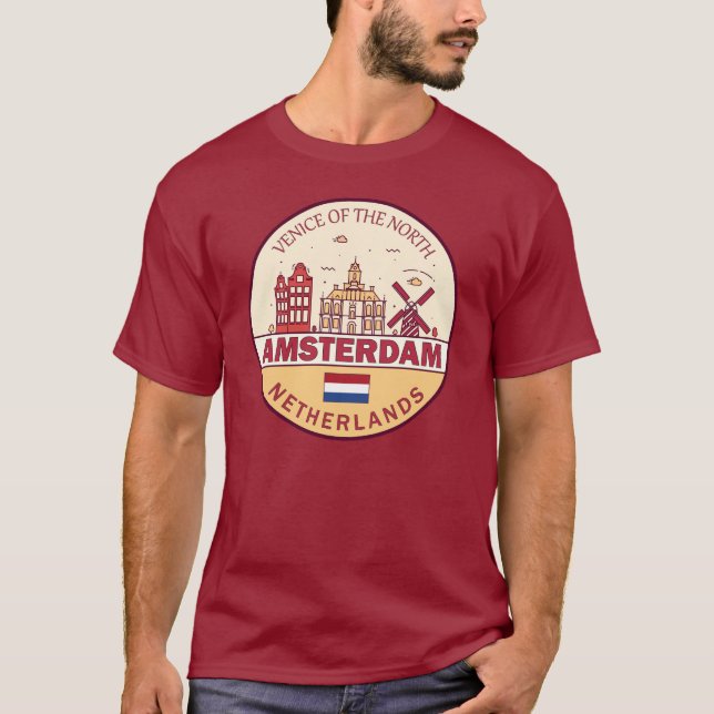 Camiseta Amsterdam Netherlands Skyline Emblem (Frente)