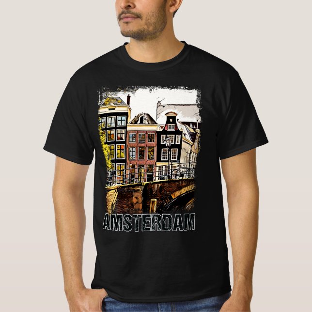 Camiseta Amsterdam Países Baixos - Viagens vintage Poster R (Frente)