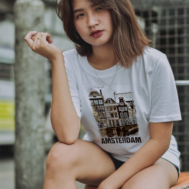 Camiseta Amsterdam Países Baixos - Viagens vintage Poster R (Criador carregado)