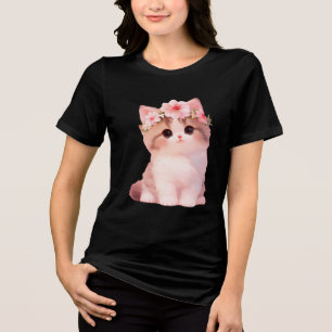 Camiseta Amuleto de Coroa de Gatinho Floral