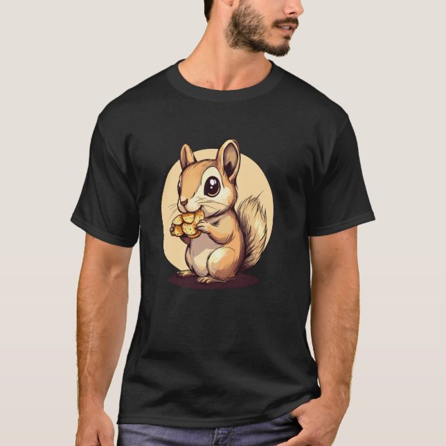 Camiseta Amuleto de Esquilo Adorável Segurando Nozes (Frente)