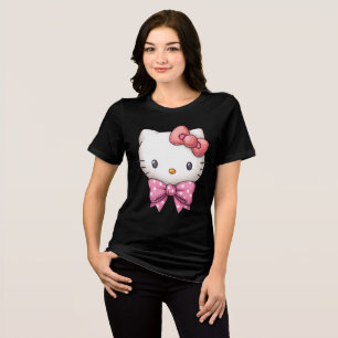 Camiseta Amuleto de Gatinho com Laço Rosa