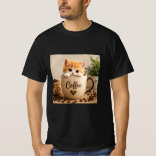 Camiseta Amuleto de Gatinho na Xícara de Café