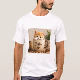 Camiseta Amuleto de Gatinho na Xícara de Café