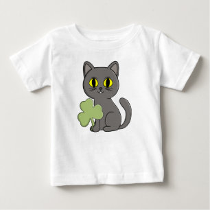 Camiseta Amuleto de Trevo de Três Folhas de Gato Cinza
