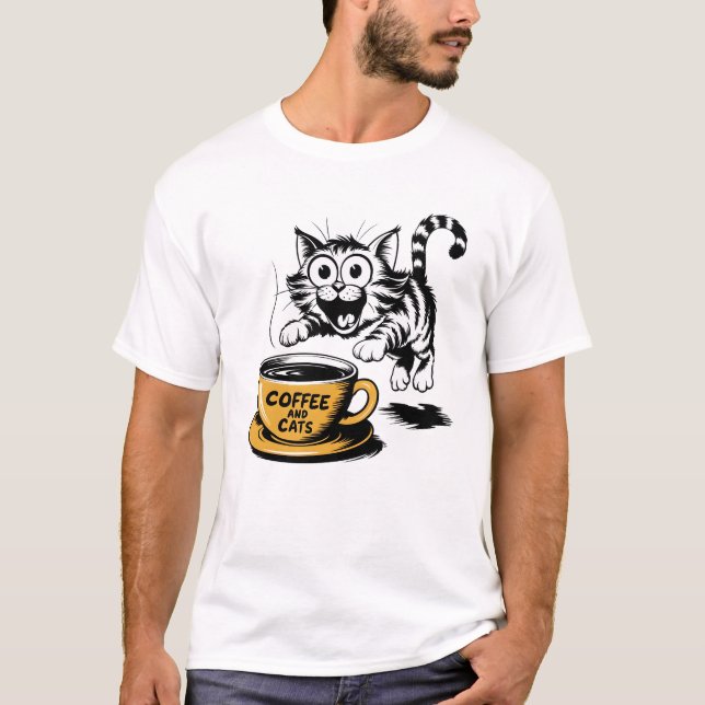 Camiseta An artistic drawing of a cute cat with a cup of co (Frente)
