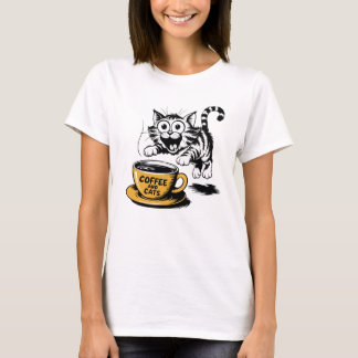 Camiseta An artistic drawing of a cute cat with a cup of co
