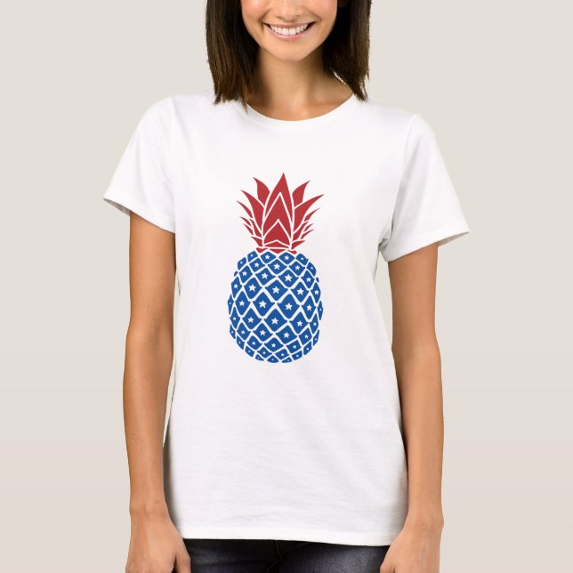 Camiseta Ananás branco-vermelho e ananás azul (Frente)