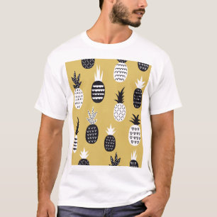 Camiseta Ananás brancos, pretos, fundo amarelo