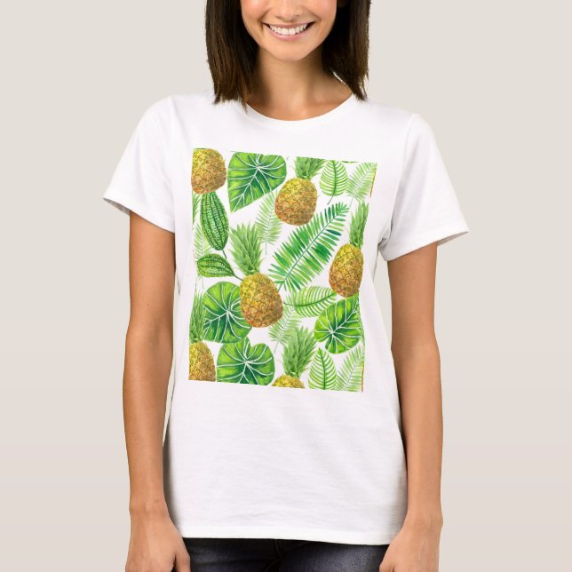 Camiseta Ananás e folhas tropicais (Frente)