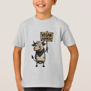 Camiseta Anarquia Vegana – Vaca Rebelde em Protesto